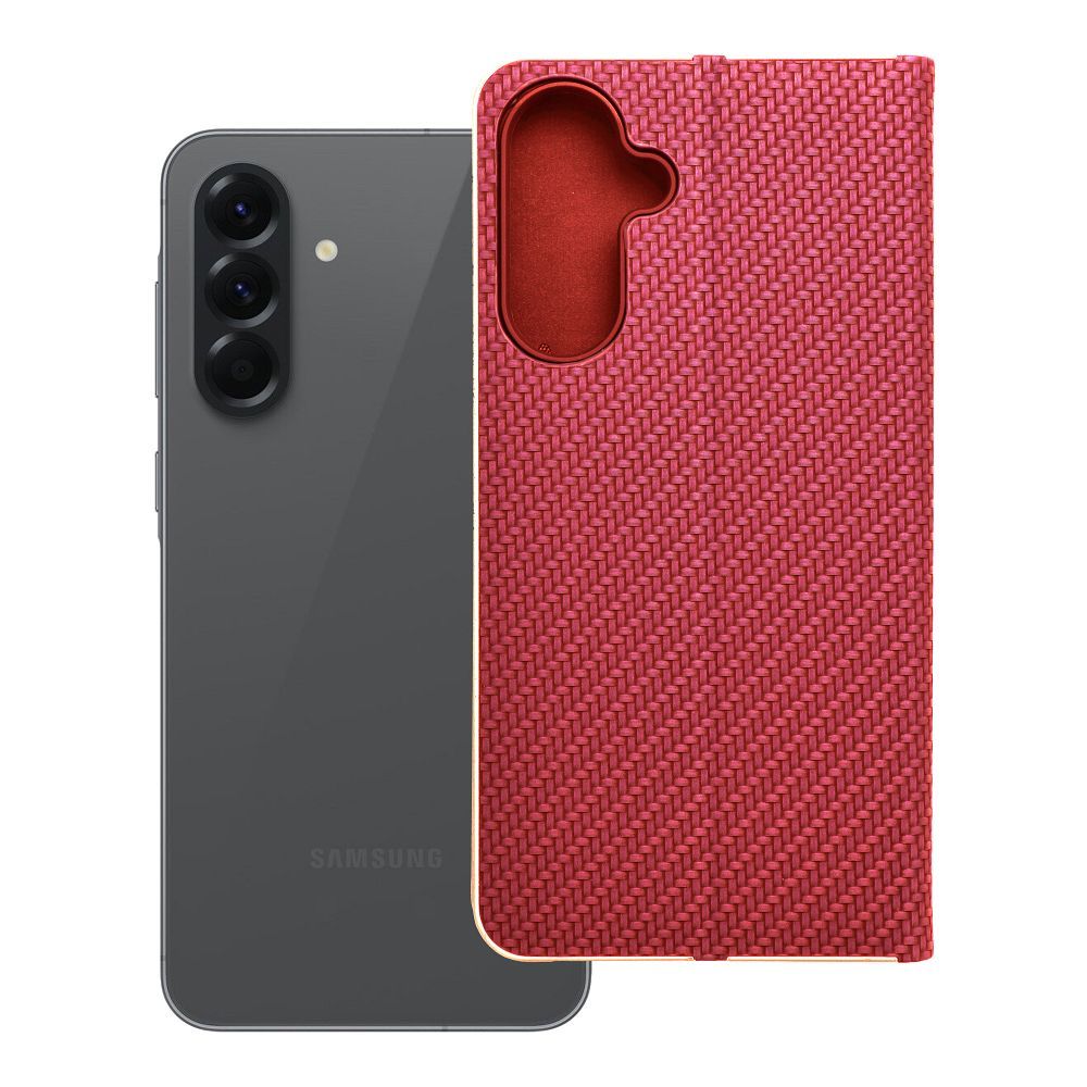 Husa Luna Book Carbon Flip pentru Samsung A56 5G Rosu