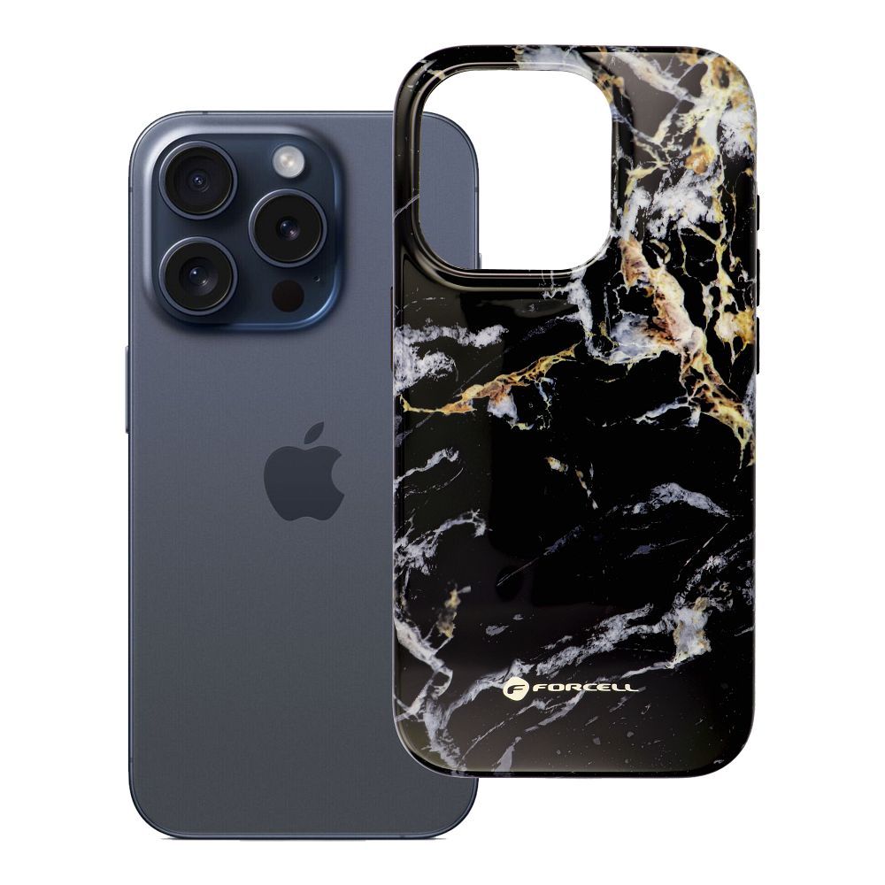 Husa Forcell pentru iPhone 15 PRO F-protect Mirage Compatibl cu Magsafe Military Drop-test Negru Marble