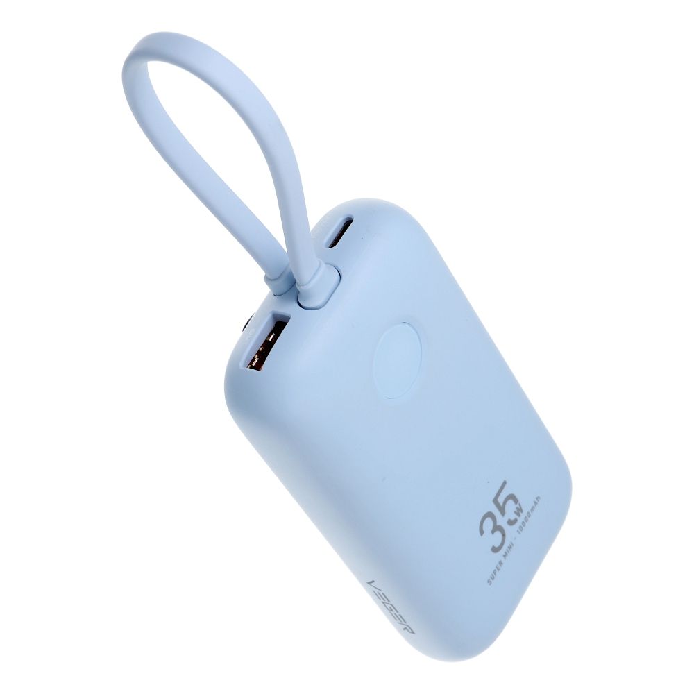 Cablu Veger Acumulator extern K1 (W1188) PD Qc3.0 35W 10000 Mah cu Built-in Usb-c / Lightning Albastru