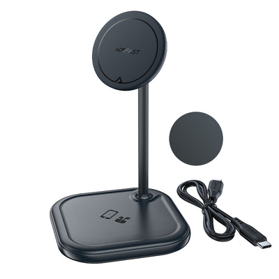 Incarcator wireless Acefast 15W Qi pentru iPhone (cu Magsafe) And Apple AirPods Stand Suport Magnetic Suport Gri (E6 Gri