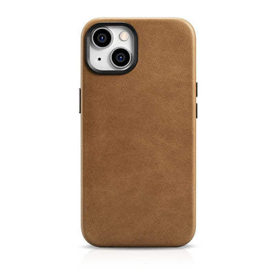 Husa Icarer Oil Wax Premium Leather iPhone 14 Plus Magnetic Leather cu Magsafe Maro (Wmi14220703-tn)