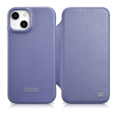 Husa Icarer CE Premium Leather Folio iPhone 14 Plus Magnetic Flip Leather Folio Magsafe Mov deschis (Wmi14220715-lp)