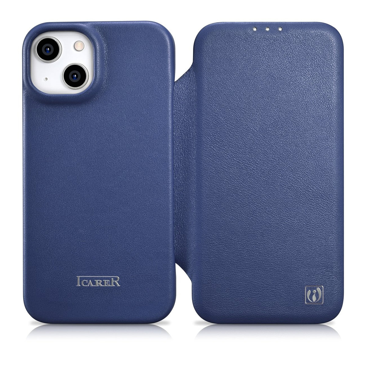 Husa Icarer CE Premium Leather Folio iPhone 14 Plus Magnetic Flip Leather Folio Magsafe Albastru (Wmi14220715-bu)