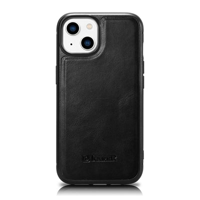 Husa Icarer Leather Oil Wax Covered cu Natural Leather pentru iPhone 14 Plus Negru (Wmi14220719-bk)
