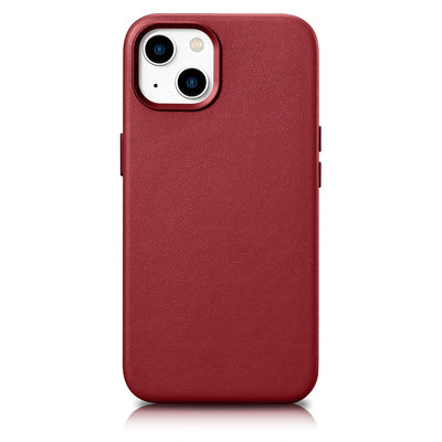 Husa Icarer Leather Cover Made Of Natural Leather pentru iPhone 14 Plus Rosu (Compatible cu Magsafe)
