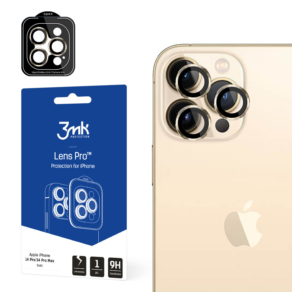 Folie iPhone 14 Pro Max / 14 Pro 9H Camera sticla pentru 3mk lentila Protection Pro Series lentila - Auriu