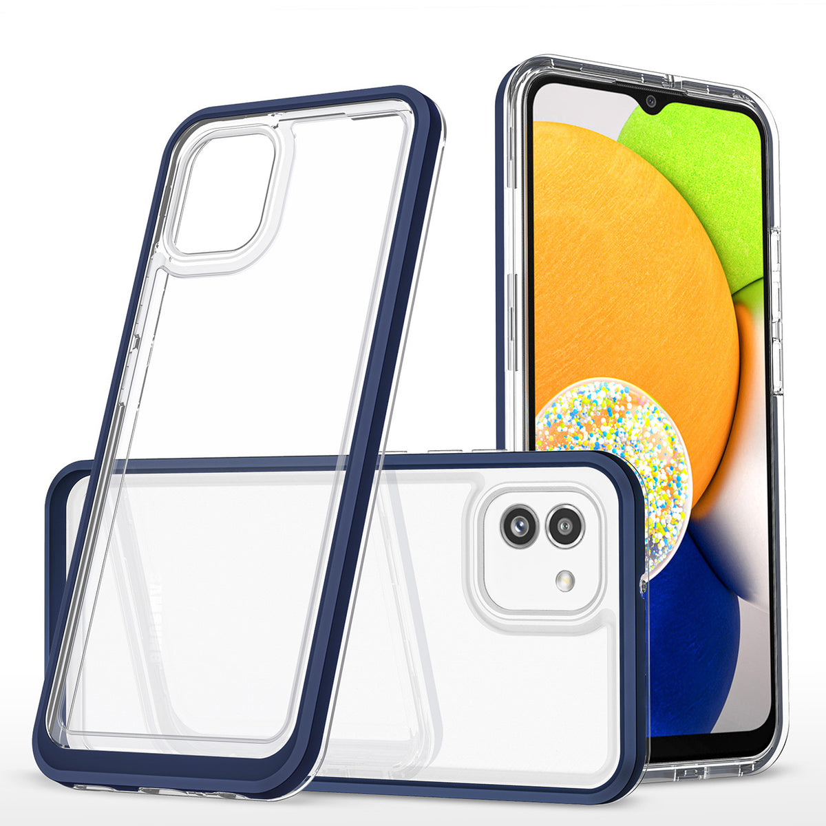 Husa Transparent 3in1 pentru Samsung Galaxy A03 Silicone Cover cu Frame Albastru
