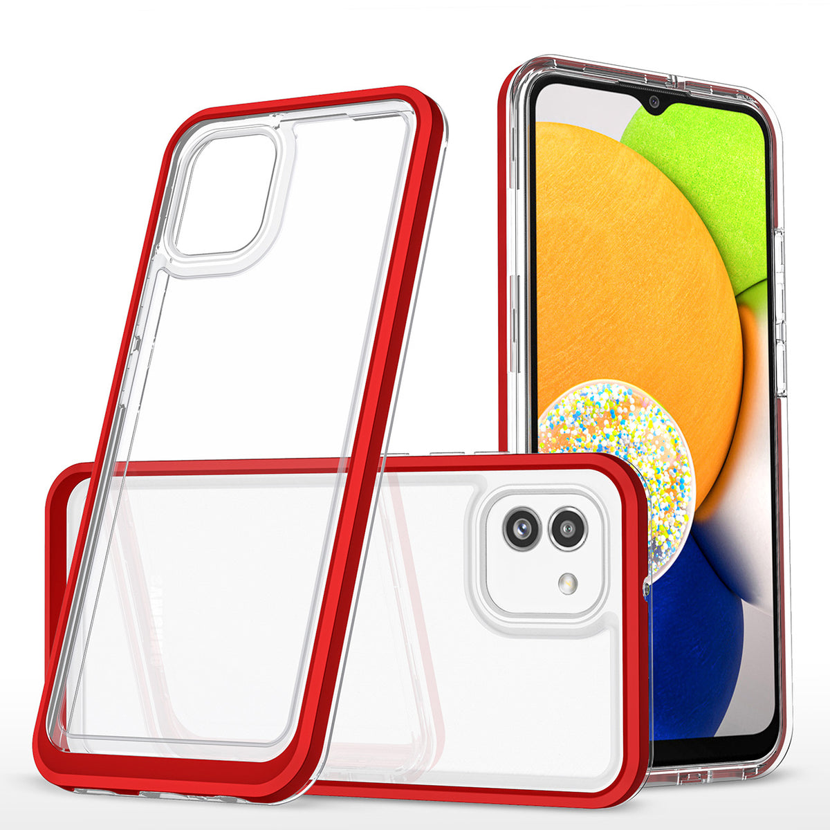 Husa Transparent 3in1 pentru Samsung Galaxy A03 Silicone Cover cu Frame Rosu