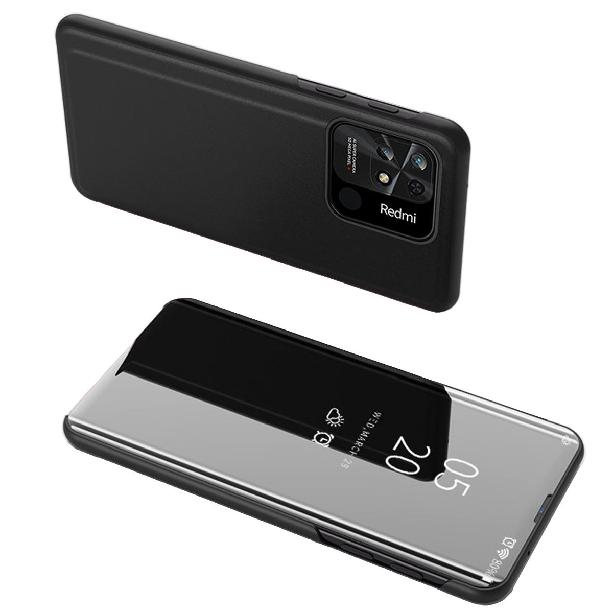 Husa Transparent View pentru Xiaomi Redmi 10C cu Flap Negru