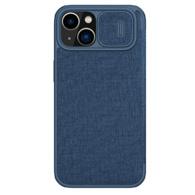 Husa Nillkin Qin Cloth Pro pentru iPhone 14 Plus Camera Cover Holster Cover Flip Albastru