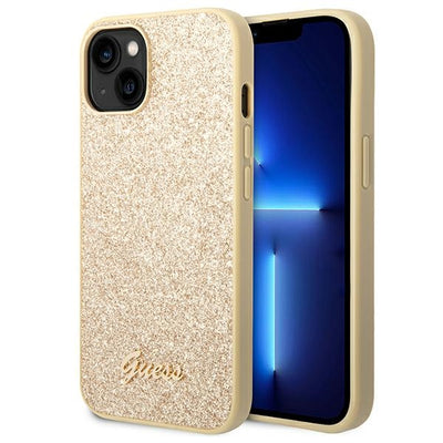 Husa Guess iPhone 14 6.1" Auriu/Auriu Hard Glitter Script
