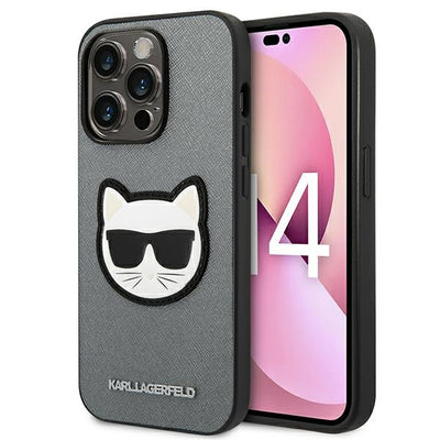 Husa Karl Lagerfeld Saffiano Choupette Head Patch pentru iPhone 14 Pro Max - Argintiu