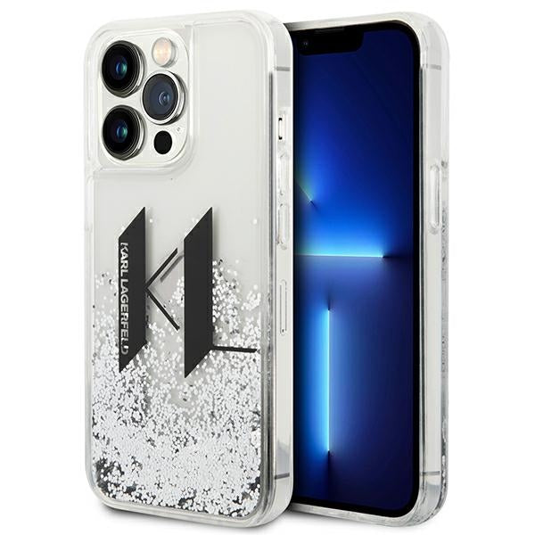 Husa Karl Lagerfeld Liquid Glitter Big KL pentru iPhone 14 Pro - Argintiu