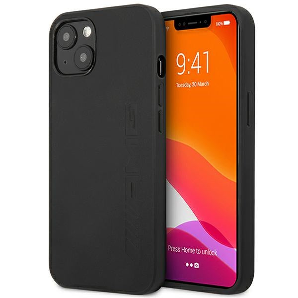 Husa AMG iPhone 14 6.1 "Negru / Negru Hardcase Leather Hot Stamped