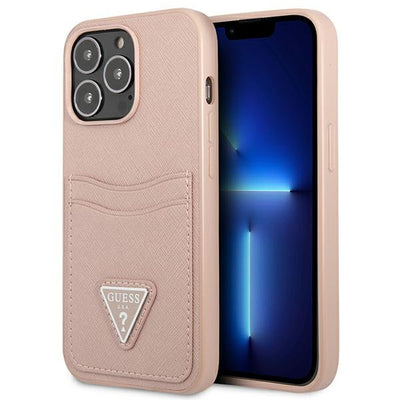 Husa Guess iPhone 13 Pro / 13 6.1 "Roz / Roz Hardcase Saffianotriangle Logo Cardslot