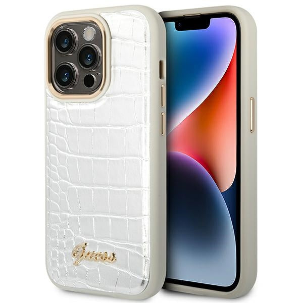 Husa Guess Croco Collection pentru iPhone 14 Pro 6.1" - Argintiu