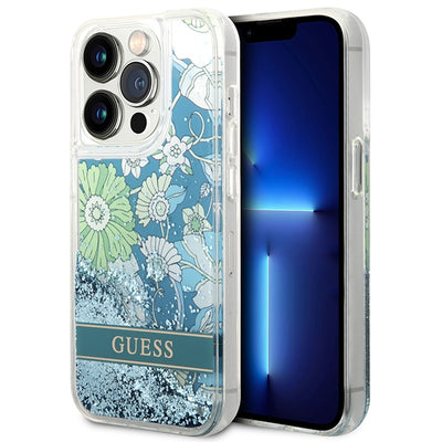 Husa Guess iPhone 14 Pro 6.1" Verde/Verde Hardcase Flower Liquid Glitter