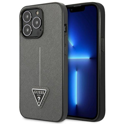 Husa Guess iPhone 14 Pro Max 6.7 "Argintiu / Argintiu Hardcase Saffianotriangle Logo