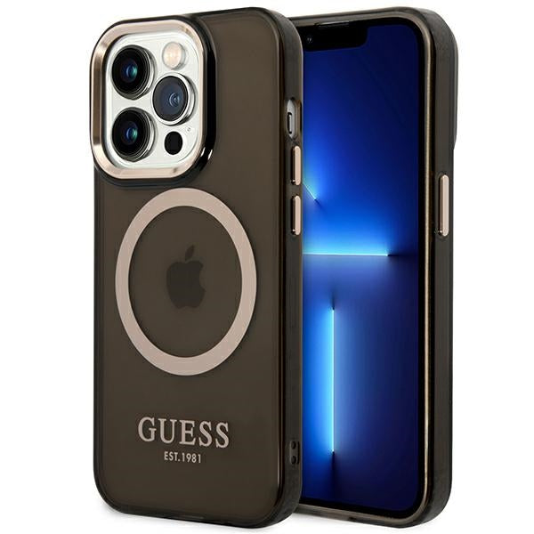 Husa Guess Guhmp14lhtcmk iPhone 14 Pro 6.1" Negru/Negru Hard Auriu Outline Translucent Magsafe