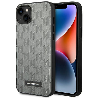 Husa Karl Lagerfeld iPhone 14 Plus 6.7 "Hardcase Gri / Gri Saffiano Mono Metal Logo