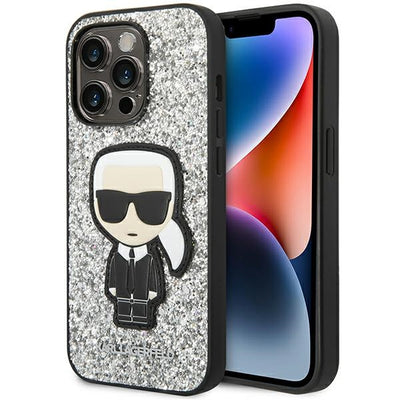 Husa Karl Lagerfeld iPhone 14 Pro Max 6.7 "Hardcase Argintiu / Argintiu Glitter Flakes Ikonik