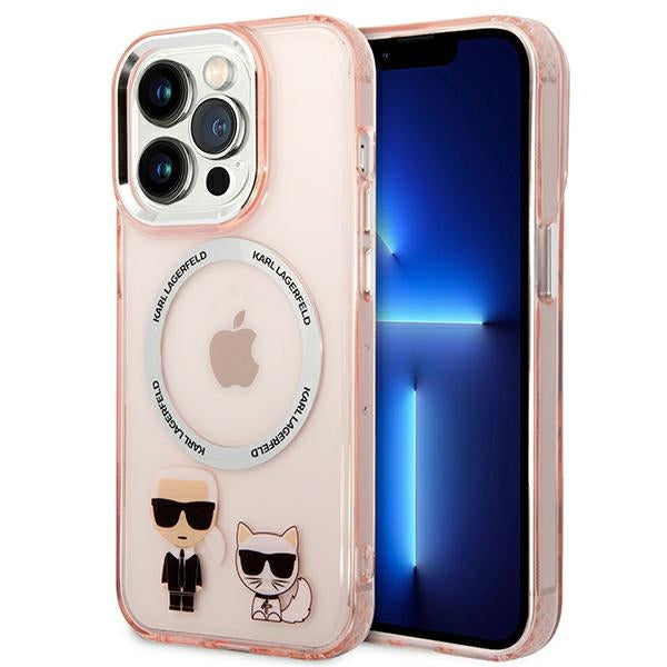 Husa Karl Lagerfeld iPhone 14 Pro 6.1" Hardcase Roz/Roz Karl & Choupette Aluminum Magsafe