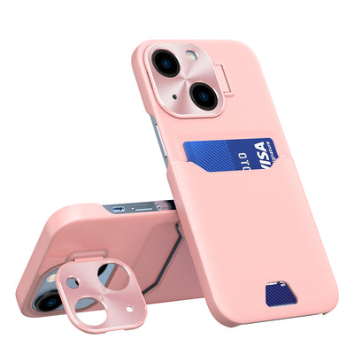 Husa Leather Stand pentru iPhone 14 Plus Card Wallet Cover cu Stand Roz