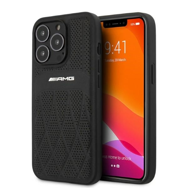 Husa AMG iPhone 13 Pro / 13 6.1" Negru/Negru Hardcase Leather Curved Lines