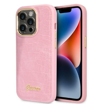 Husa Guess Croco Collection pentru iPhone 14 Pro - Roz