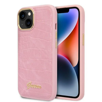 Husa Guess Croco Collection pentru iPhone 14 - Roz