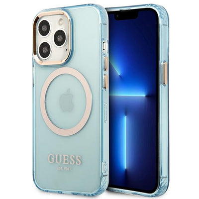 Husa Guess Auriu Outline Translucent Magsafe pentru iPhone 13 Pro / iPhone 13 - Albastru