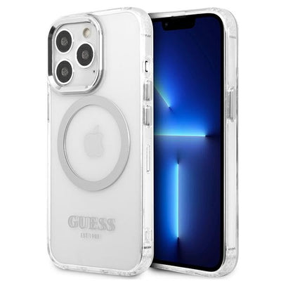 Husa Guess Metal Outline Magsafe pentru iPhone 13 Pro / iPhone 13 - Argintiu