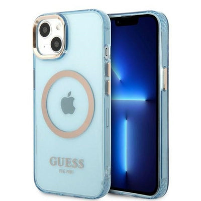 Husa Guess Auriu Outline Translucent Magsafe pentru iPhone 13 - Albastru