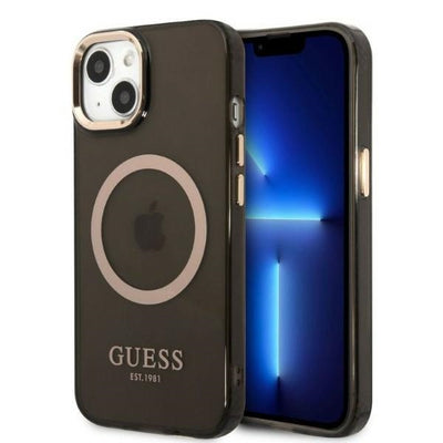 Husa Guess Auriu Outline Translucent Magsafe pentru iPhone 13 - Negru