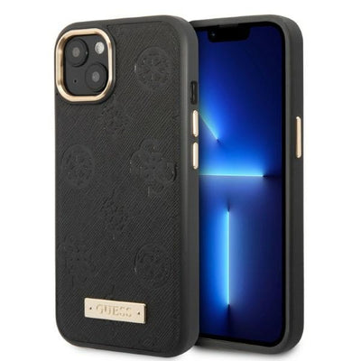 Husa Guess iPhone 13 6.1" Negru/Negru Hardcase Peony Logo Plate Magsafe
