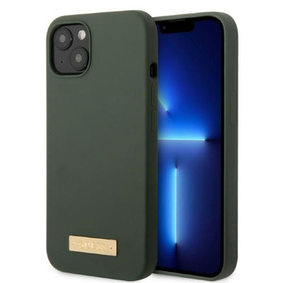 Husa Guess iPhone 13 6.1" Verde/Khaki Hard Silicone Logo Plate Magsafe
