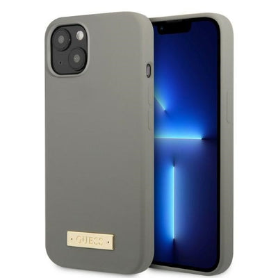 Husa Guess iPhone 13 6.1" Gri/Gri Hard Silicone Logo Plate Magsafe