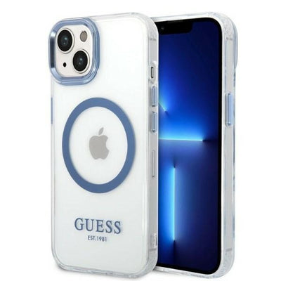 Husa Guess Metal Outline Magsafe pentru iPhone 14 Plus - Albastru