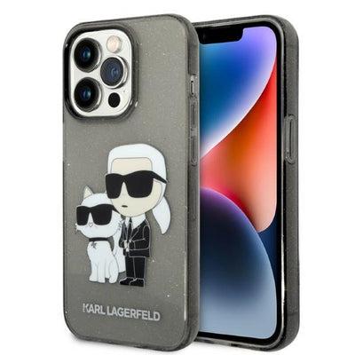 Husa Karl Lagerfeld Glitter Karl&Choupette pentru iPhone 14 Pro - Negru