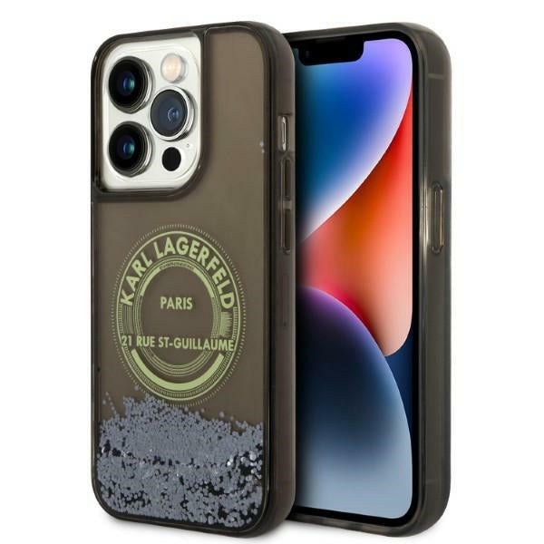 Husa Karl Lagerfeld Liquid Glitter RSG pentru iPhone 14 Pro - Negru