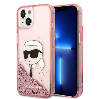 Husa Karl Lagerfeld Glitter Karl's Head pentru iPhone 14 Plus - Roz