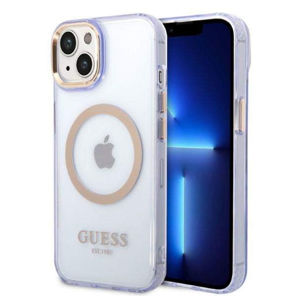 Husa Guess Guhmp14shtcmu iPhone 14 6.1" Mov/Mov Hard Auriu Outline Translucent Magsafe