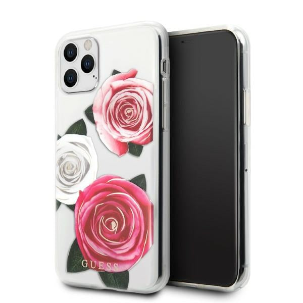 Husa Guess iPhone 11 Pro Transparent Hardcase Flower Desire Roz & Alb Rose