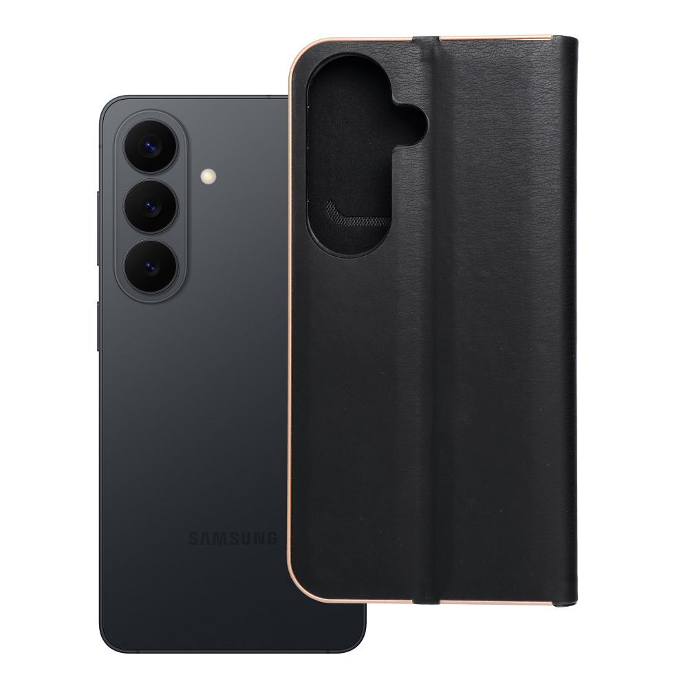 Husa Luna Book Auriu Flip pentru Samsung S26 Negru