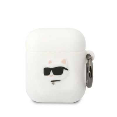 Husa Karl Lagerfeld AirPods 1/2 Cover Alb/Alb Silicone Choupette Head 3D