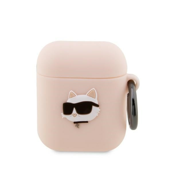 Husa Karl Lagerfeld AirPods 1/2 Cover Roz/Roz Silicone Choupette Head 3D