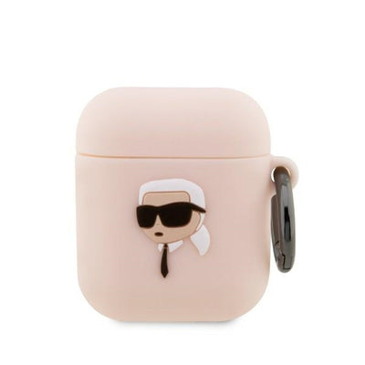 Husa Karl Lagerfeld AirPods 1/2 Cover Roz/Roz Silicone Karl Head 3D