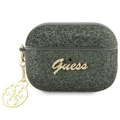 Husa Guess AirPods Pro 2 Cover Verde/Kaki Glitter Flake 4G Charm