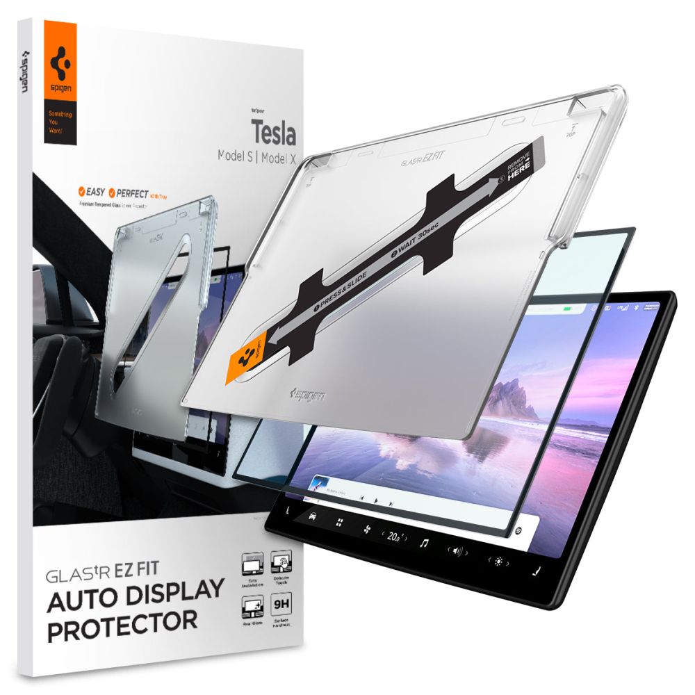 Folie Spigen Glas.tr EZ Fit sticla pentru Tesla Model X 2022 / Model S 2021 - Negru