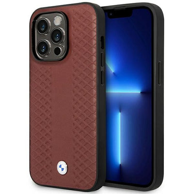 Husa BMW Bmhmp14x22rfgr iPhone 14 Pro Max 6.7" Burgundy/Burgundy Leather Diamond Pattern Magsafe